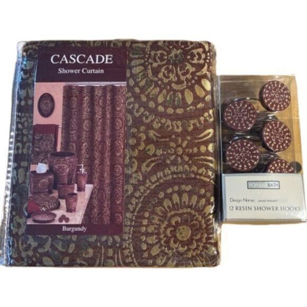 Popular Bath Cascade Burgundy Shower Curtain & Cascade Burgundy Shower Hooks Set
